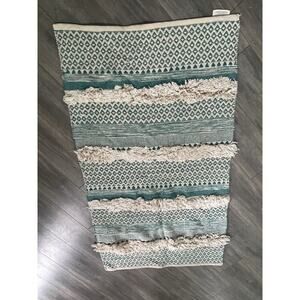 Patina Vie Sojourn Collection Rug 100% Cotton Green Beige Textured Vtg. Inspired